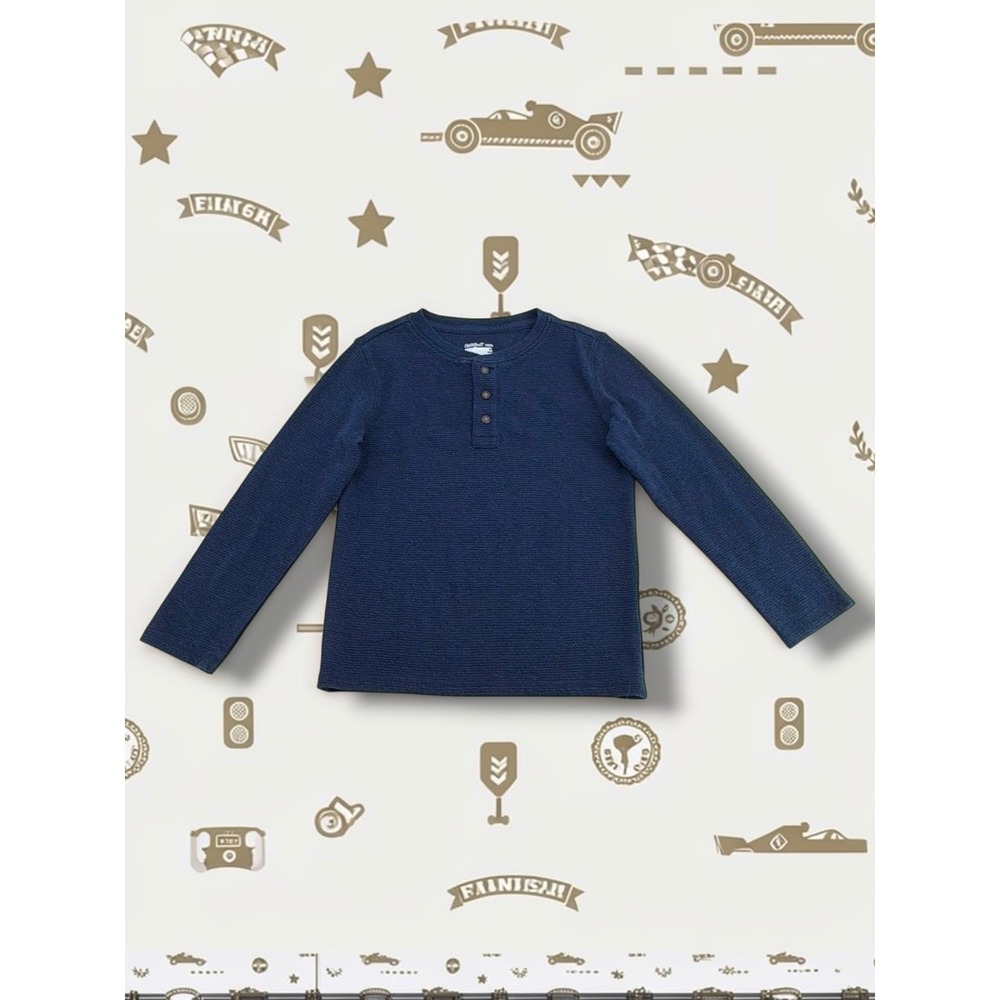 Cat & Jack Waffle Knit Henley Long Sleeve Shirt Navy Blue Size S 6/7